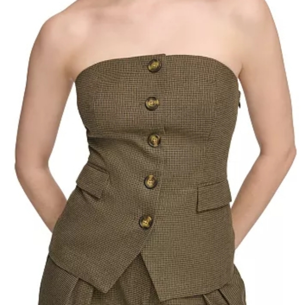 Defect Calvin Klein X-Fit Strapless Houndstooth Button-Front Vest Casual Dressy